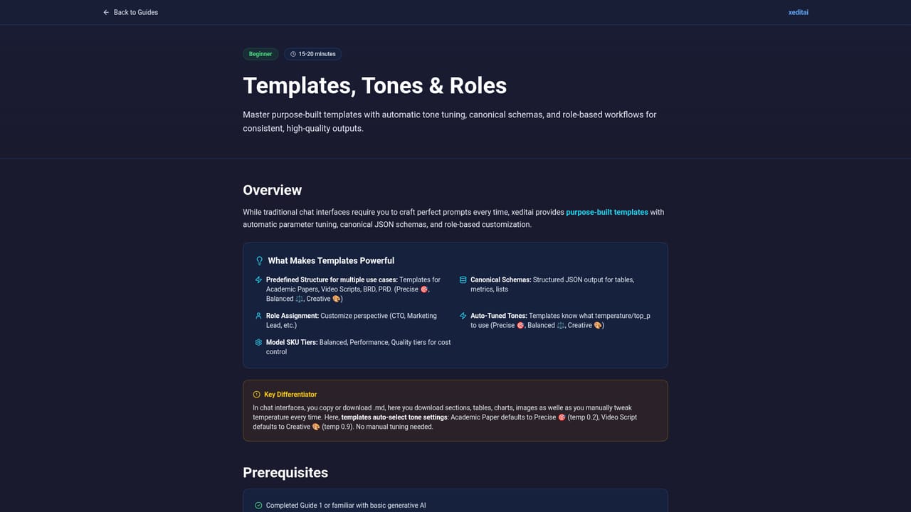 xeditai — Start from a template and tone