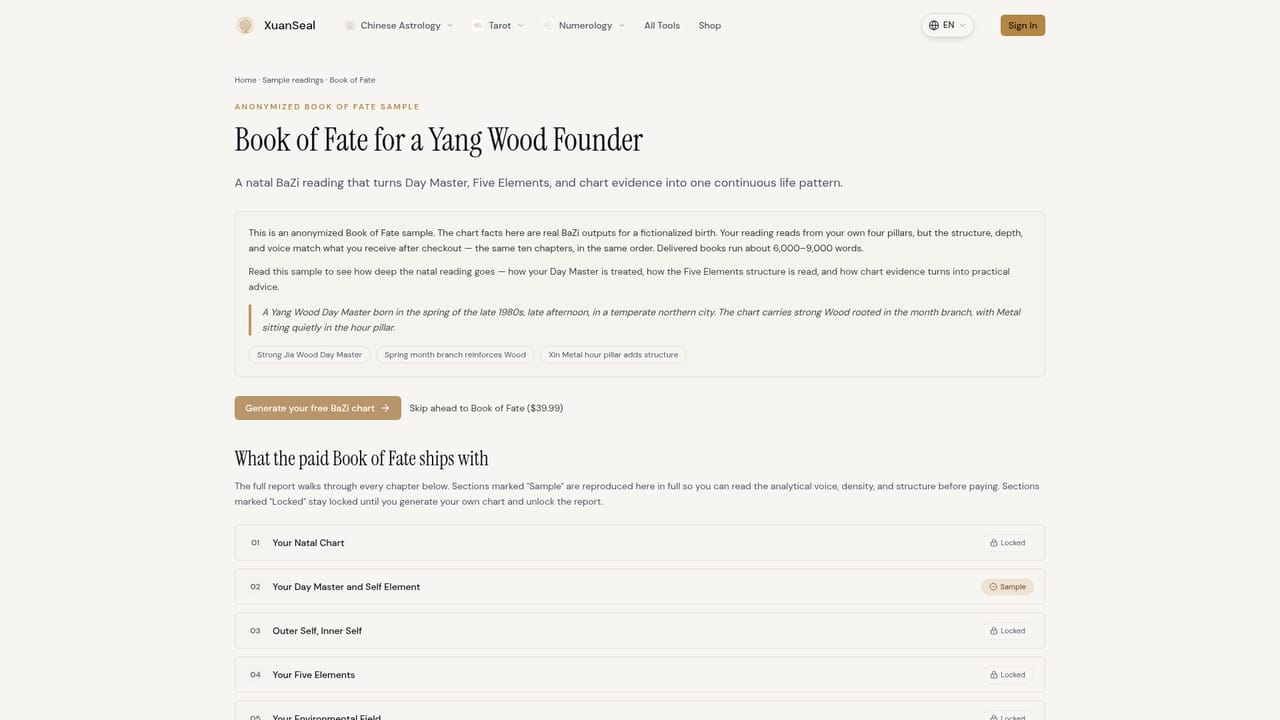 XuanSeal AI BaZi Reading — Open a sample report