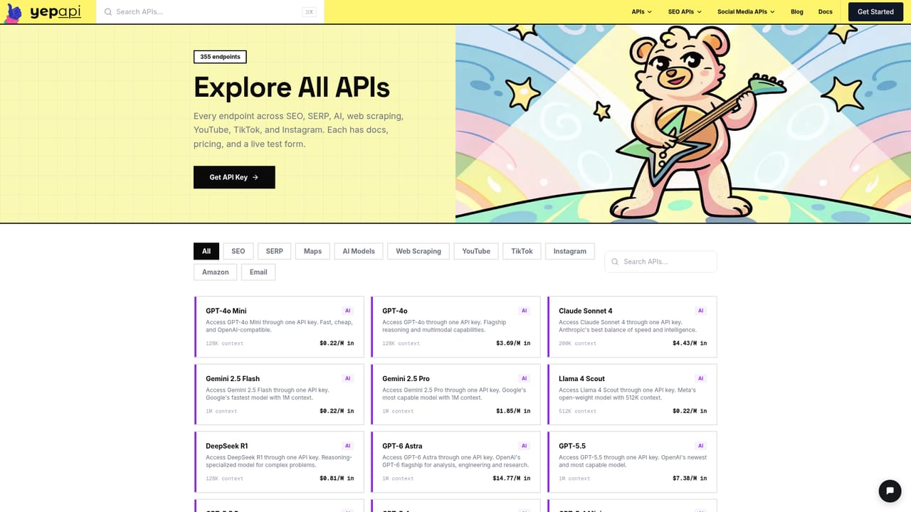 YepAPI — Browse the endpoint catalog