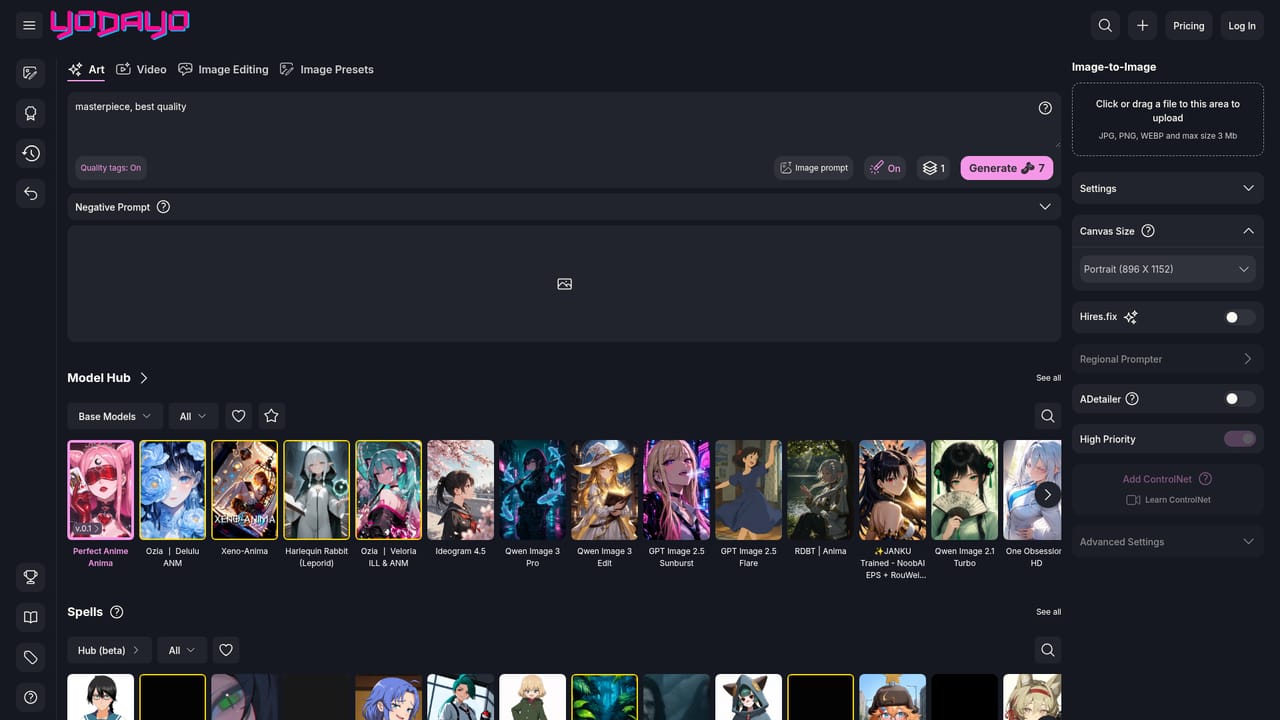 Yodayo — Open the image generator and write a prompt