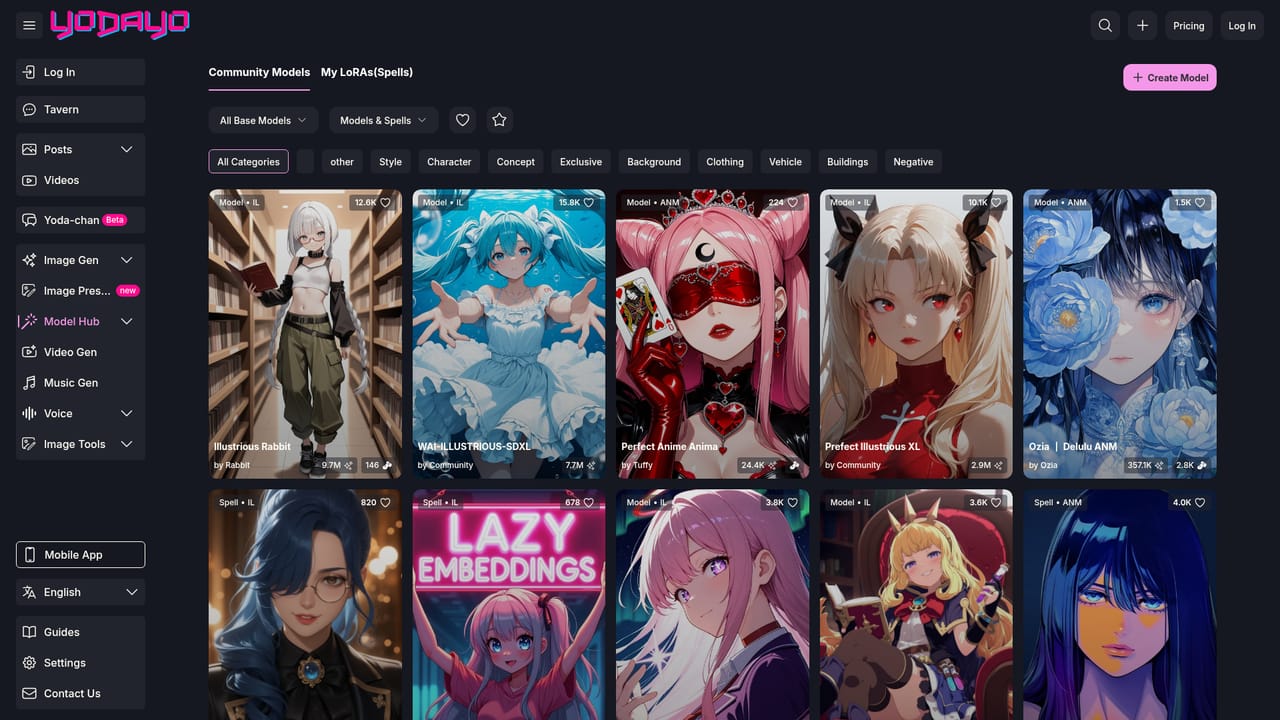 Yodayo — Pick a model or Spell from the Model Hub