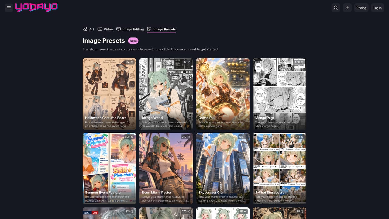 Yodayo — Try presets for a faster starting point