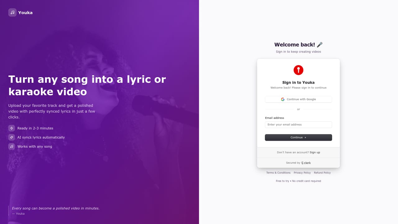 Youka — Add your song or start from a link