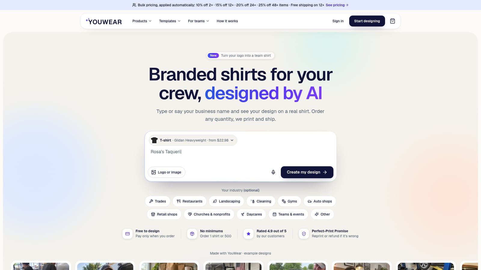 YouWear.ai — Describe your business and design