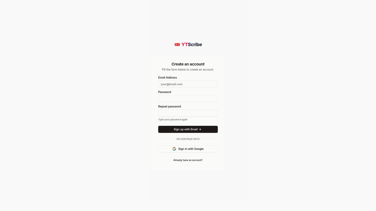 YTScribe — Create an account if you want saved history