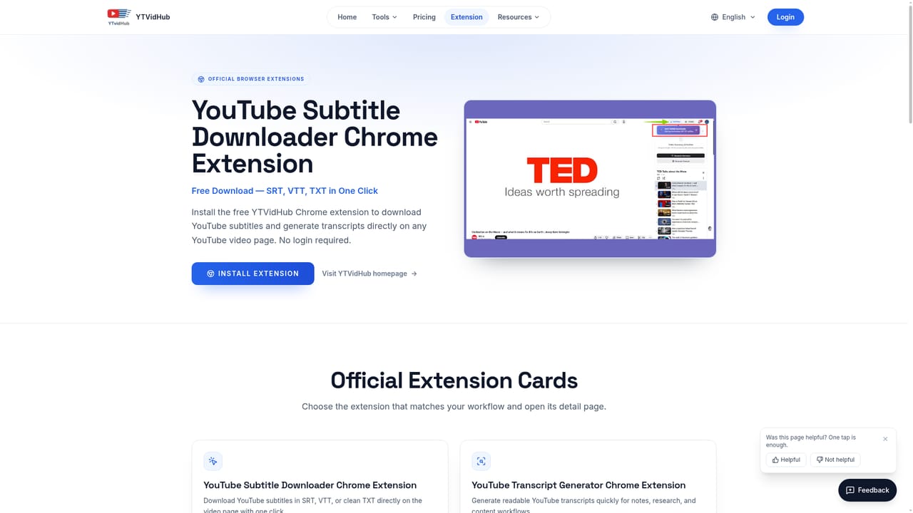 YTVidHub — Install the Chrome extension for quick grabs