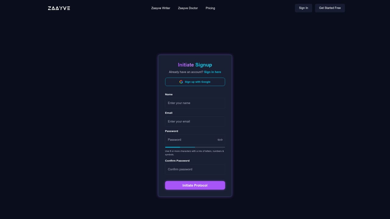 Zaayve — Create a free account