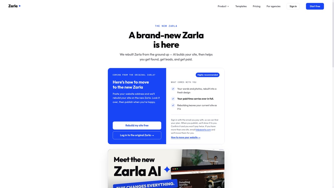 Zarla — Bring an existing site across