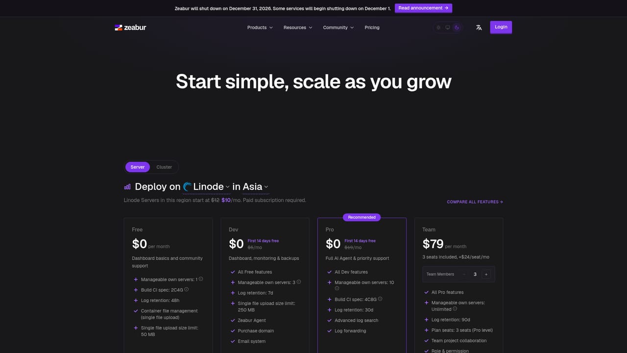 Zeabur — Review plans and template earnings
