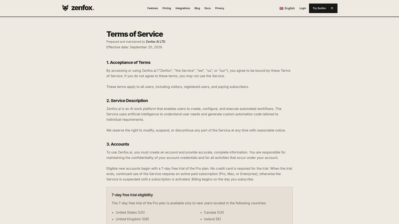 Zenfox — Check trial eligibility and terms