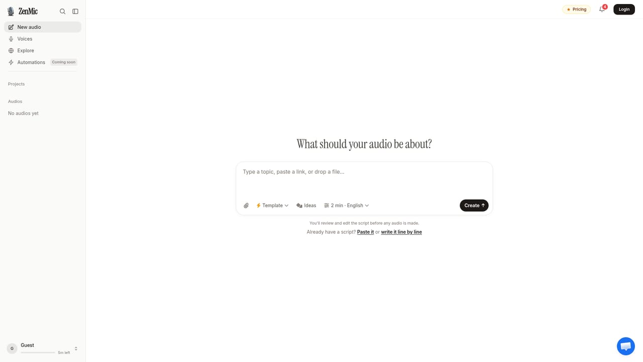ZenMic — Open the studio workspace