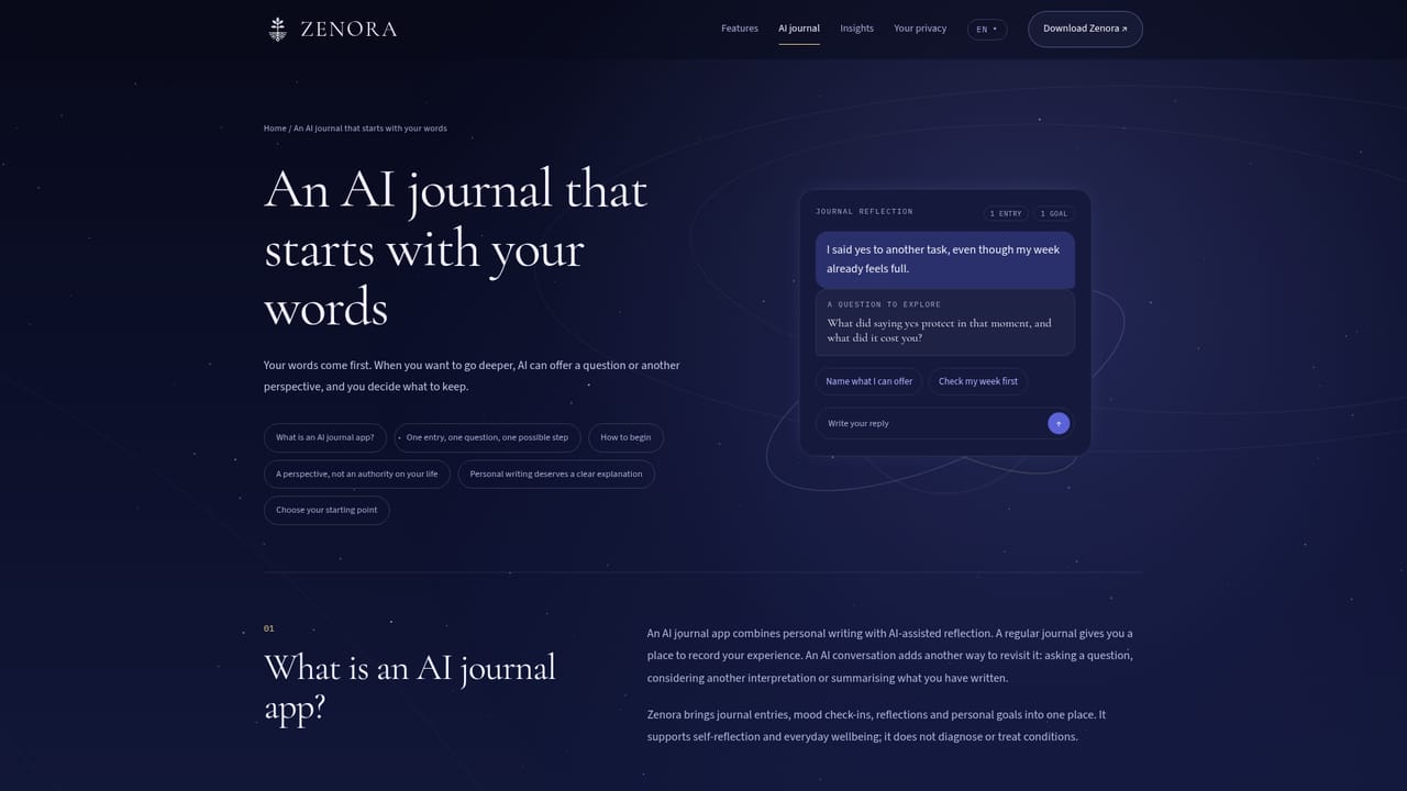 Zenora — Reflect on an entry with the AI companion