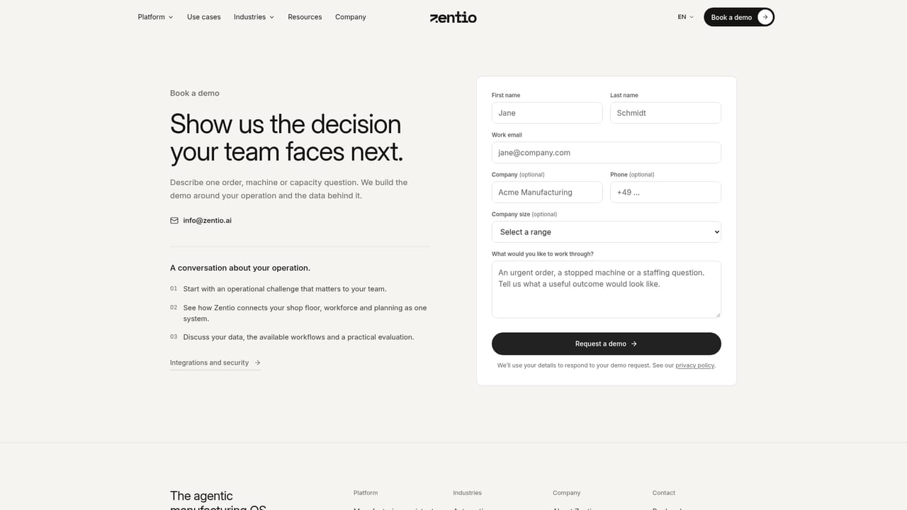 Zentio — Book an evaluation demo
