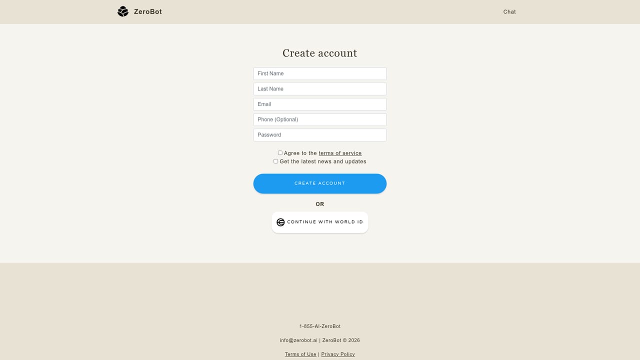 Zerobot — Create an account