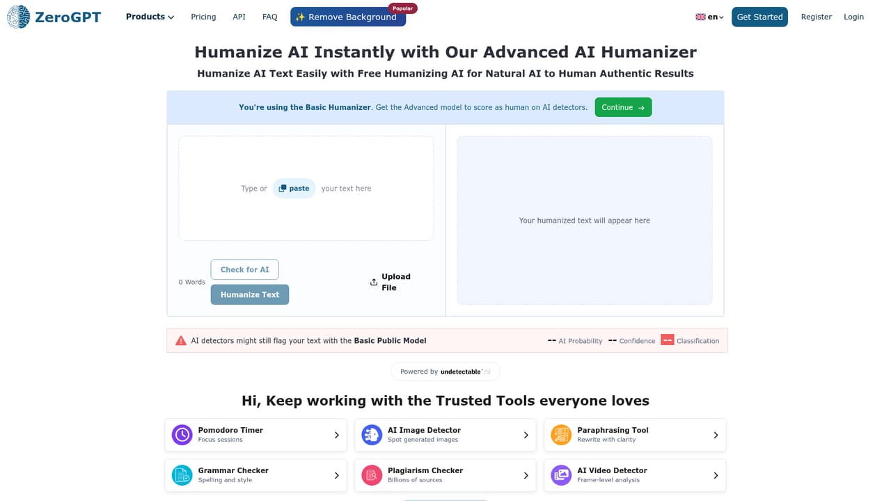 ZeroGPT — Compare humanized or rewritten text
