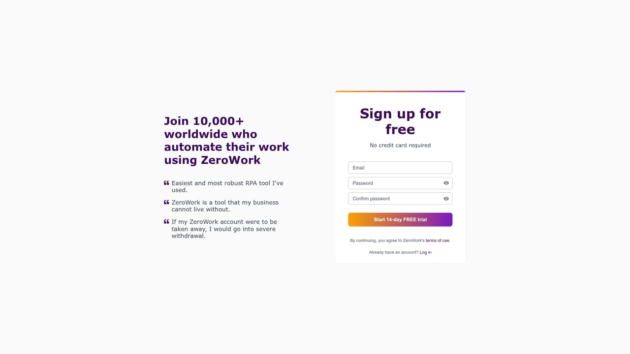 ZeroWork — Register for the creator account