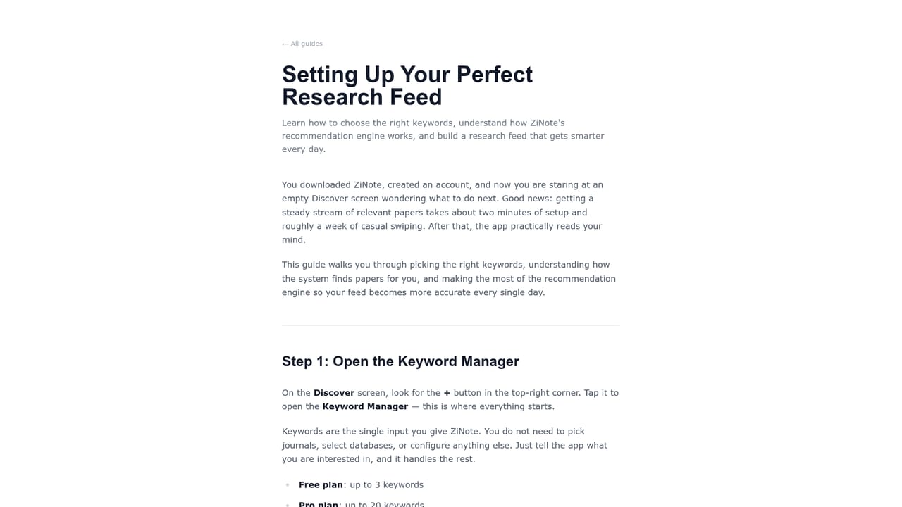 ZiNote — Set up your research feed
