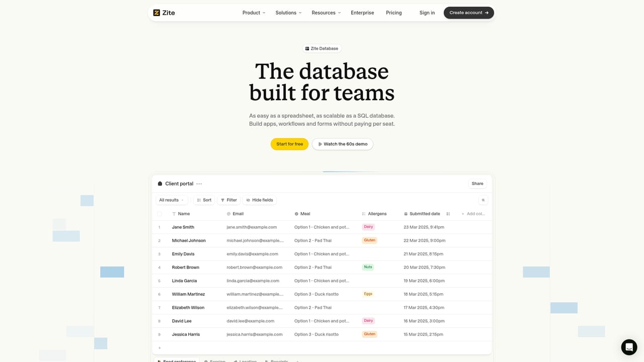 Zite — Add tables and fields by sentence