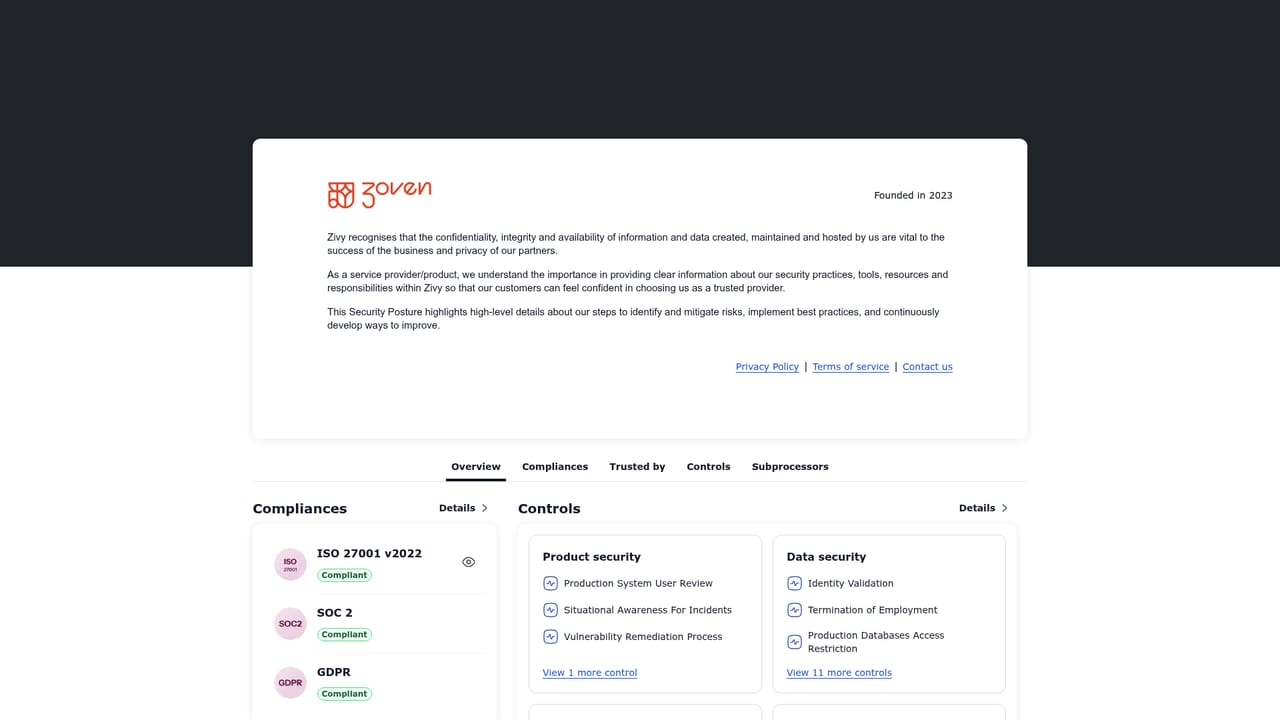 Zivy — Check the trust page for data handling