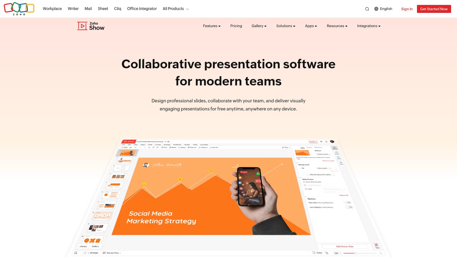 Zoho Show — Create a Zoho account and open a new presentation