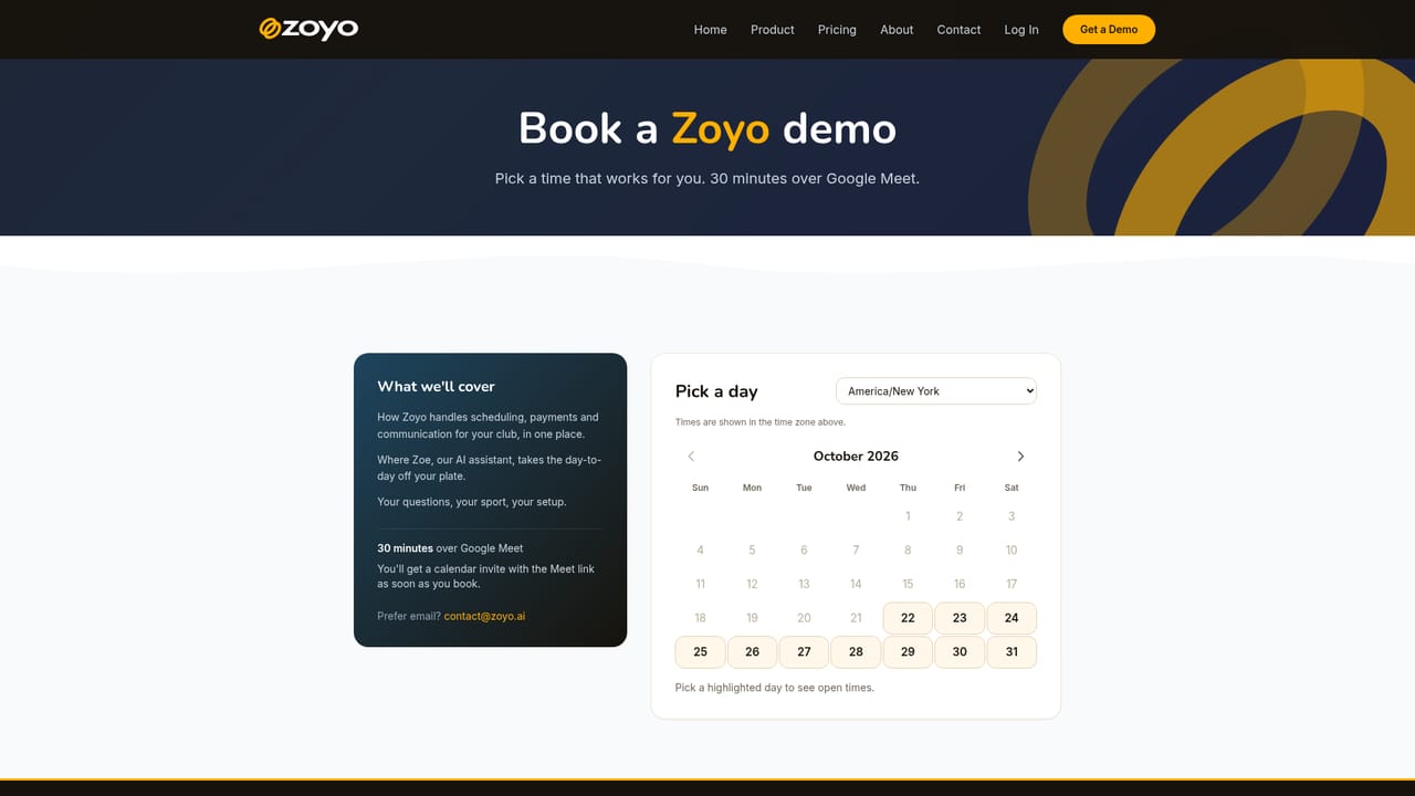 ZOYO — Book a walkthrough